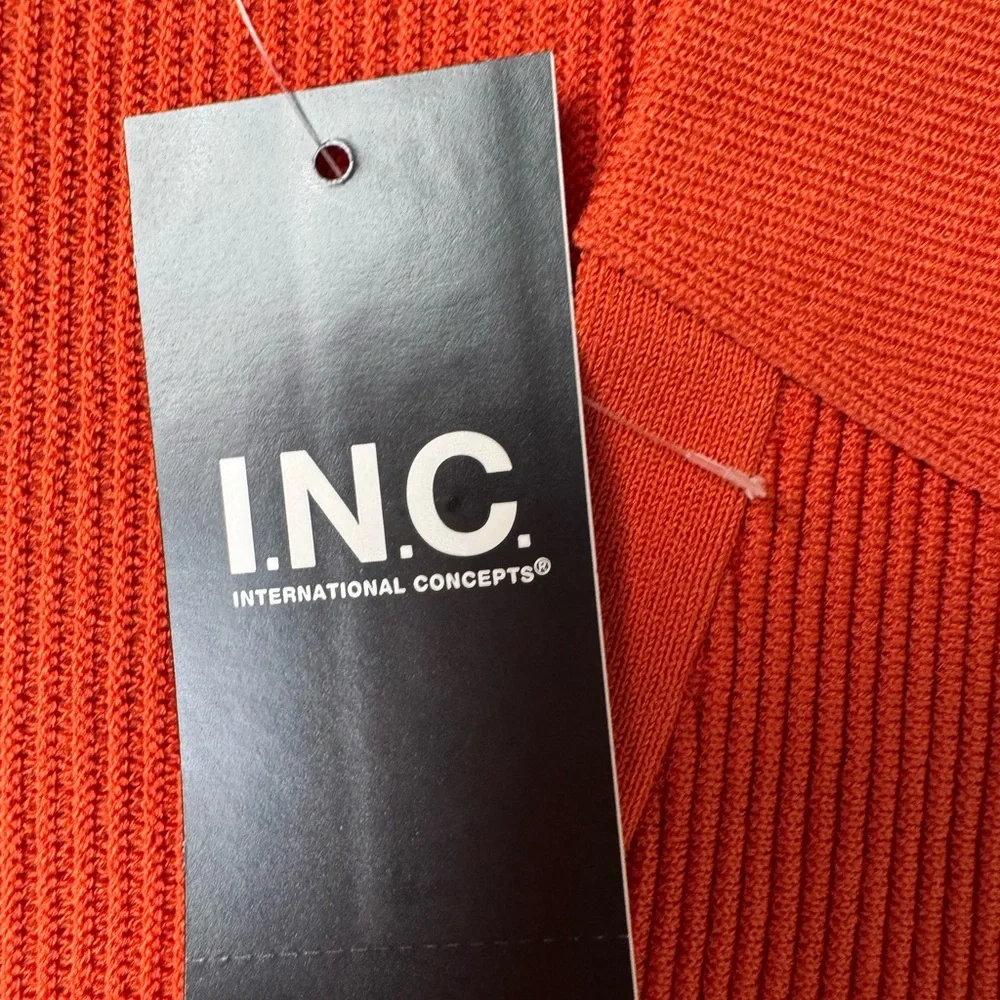 INC International Orange Sleeveless Ribbed Polo Sweater Top Size Medium NWT